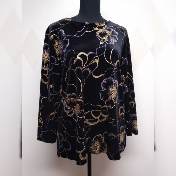 Briggs black velvet gold silver glitter top - Picture 1 of 5